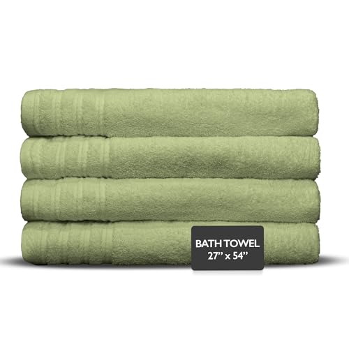 4 Piece Premium Bath Towels Set - 100% Cotton Terry Cloth, Absorbent & Soft, Machine Washable & Quick Dry - 27"x54" Set of 4 - Classic Turkish Towels