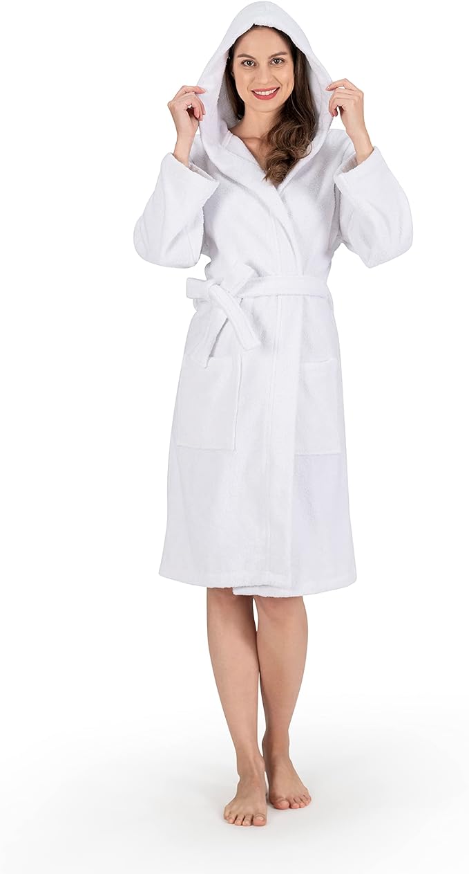 NINE WEST Unisex Bathrobe, 100% Turkish Cotton Hooded Terry Robe, High Absorbent & Quick Dry