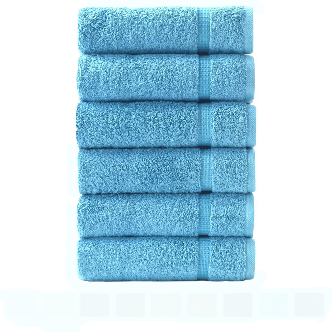 SALBAKOS - 100% Turkish Cotton Hand Towels Set 6 Pieces 16"x30" | Quick Dry, Absorbent & Soft Towels for Hotel & Spa