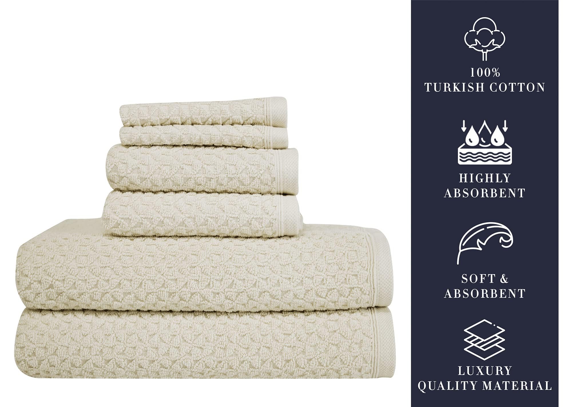 Luxury 6-Piece Jacquard Turkish Cotton Towels – Bath, Hand, Washcloth Towels