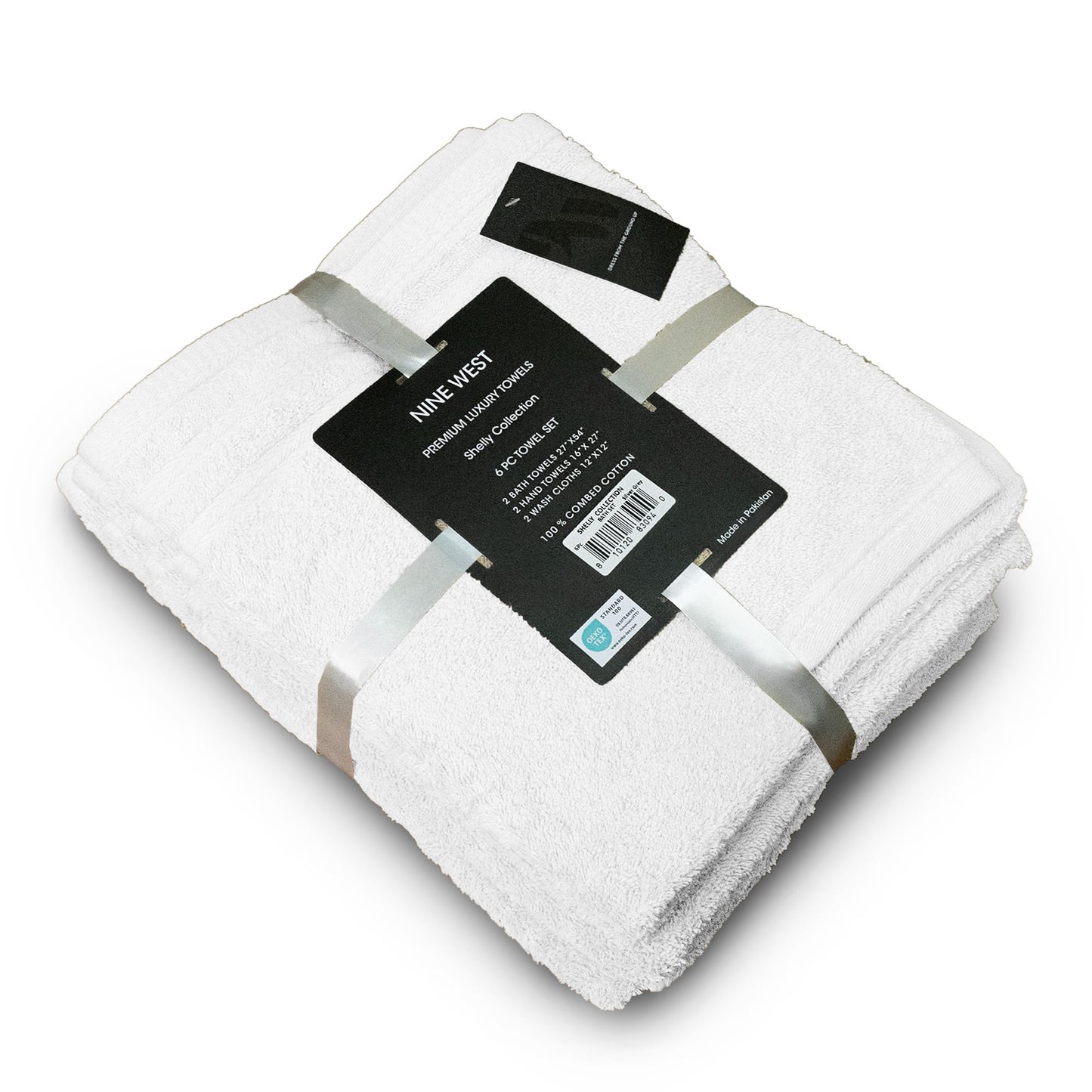 Nine West - Luxury 6-Piece Shelly Towel Set - 100% Cotton Terry Cloth, 2 Bath Towels, 2 Hand Towels & 2 Washcloths, Soft, Quick Dry & High Absorbent