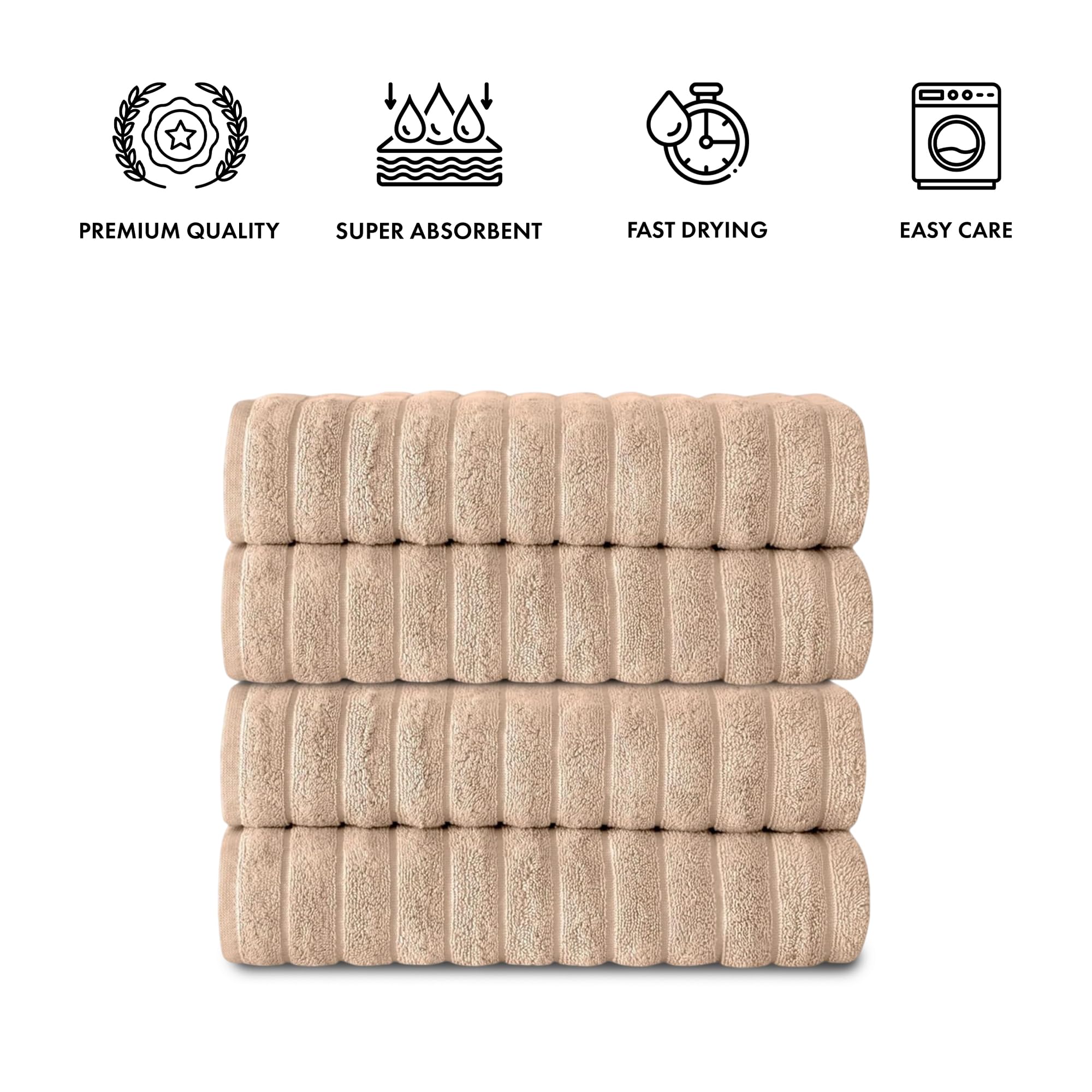Brampton Premium 4 Piece Turkish Cotton Bath Towels 27"x54" | Ultra-Soft, Absorbent Towels for Spa & Hotel