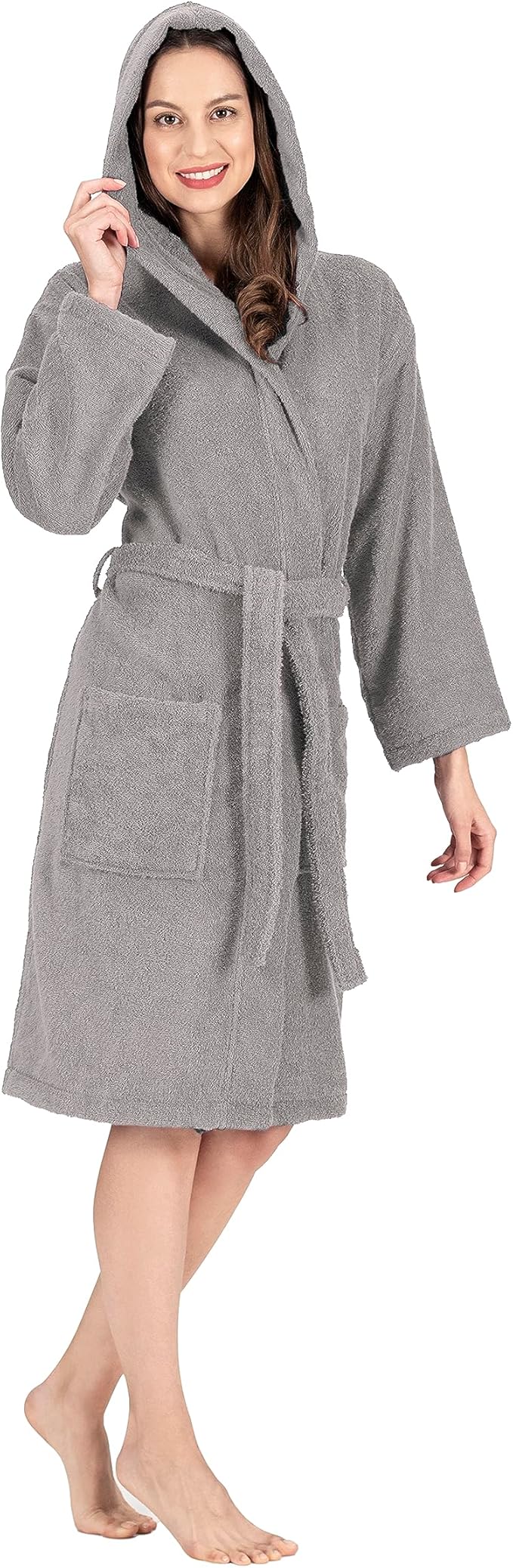 NINE WEST Unisex Bathrobe, 100% Turkish Cotton Hooded Terry Robe, High Absorbent & Quick Dry