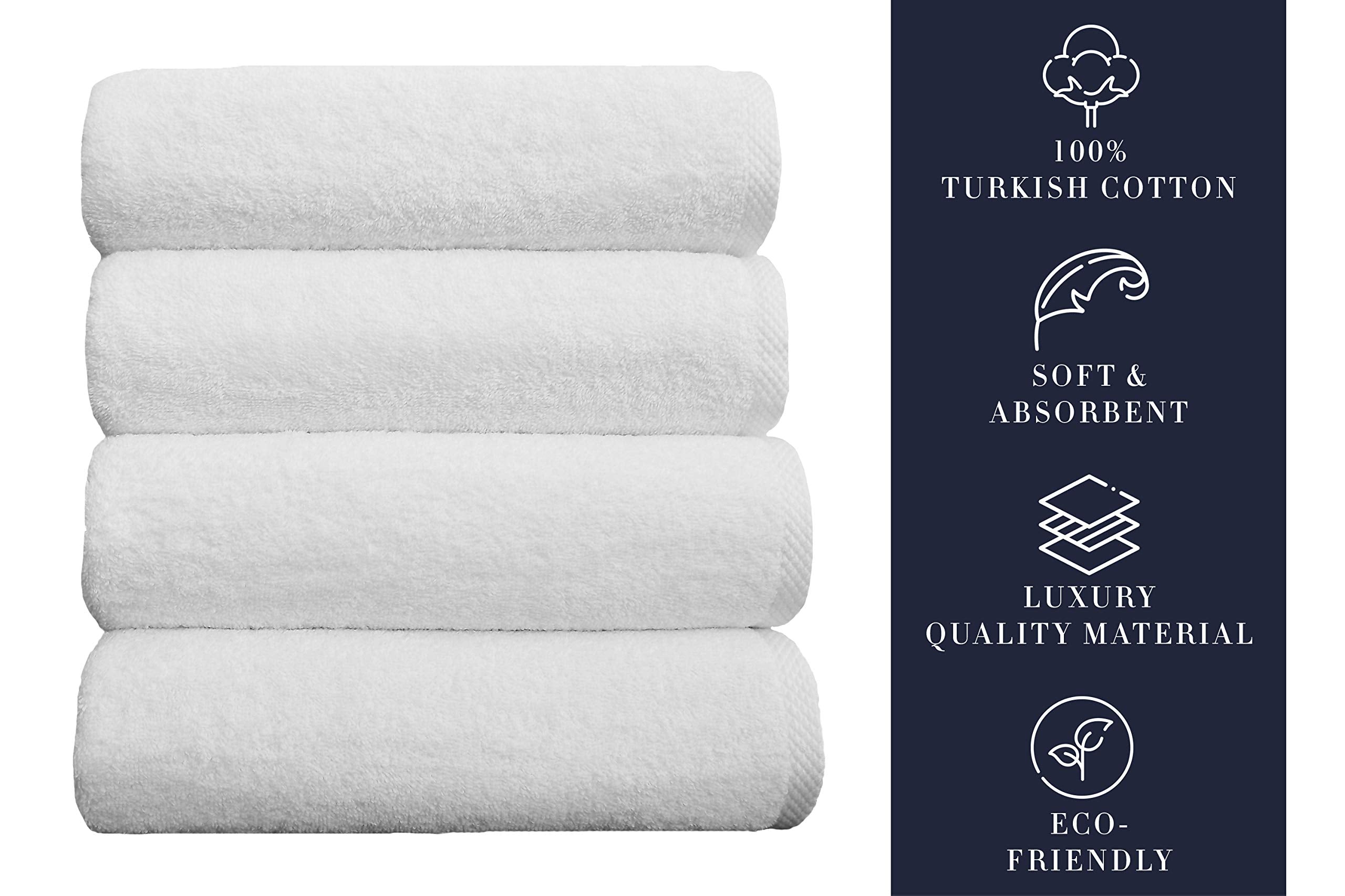 CTT - 4 Piece Bath Towel Set, 100% Turkish Cotton, Quick Dry, Absorbent & Comfy Towels for Spa & Hotel