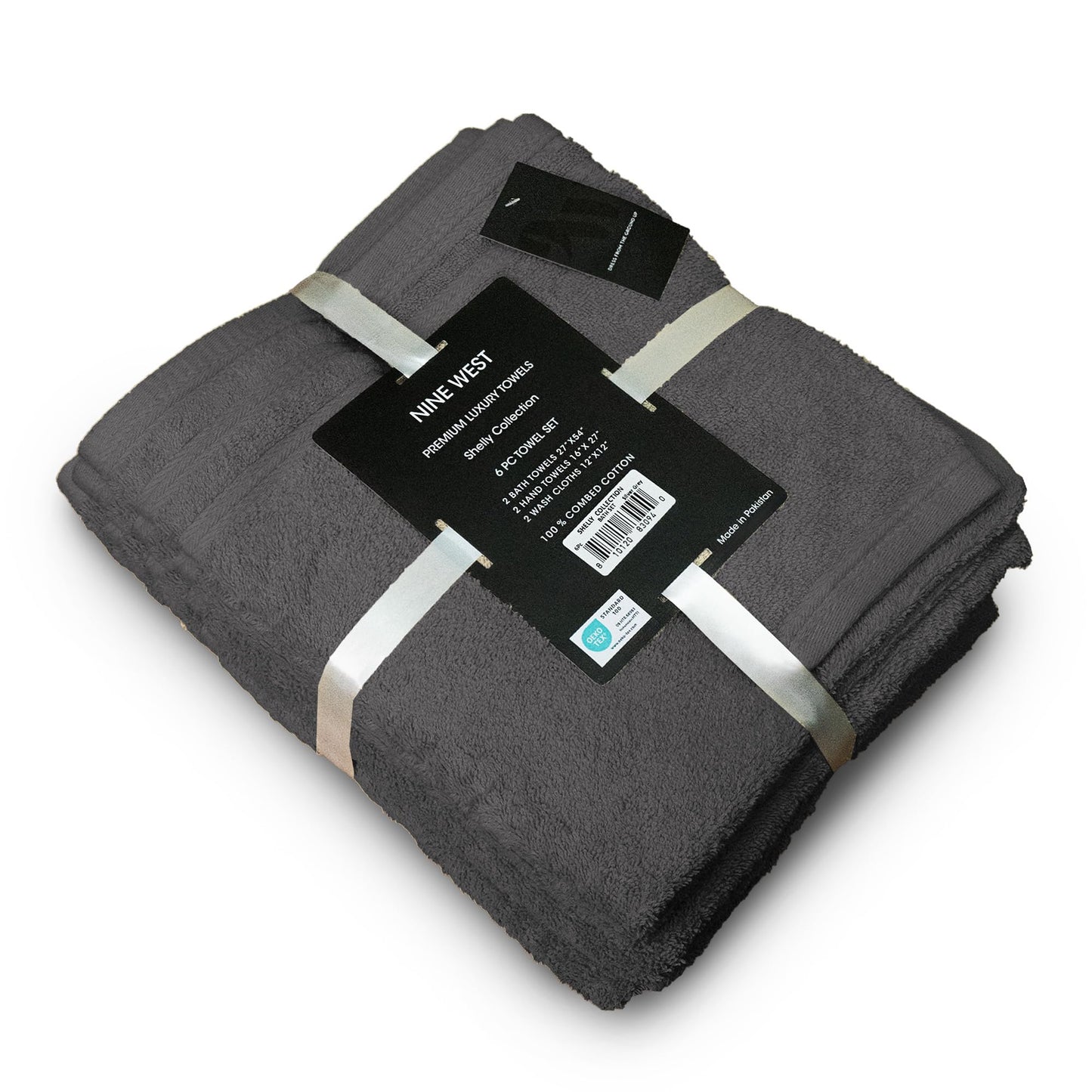 Nine West - Luxury 6-Piece Shelly Towel Set - 100% Cotton Terry Cloth, 2 Bath Towels, 2 Hand Towels & 2 Washcloths, Soft, Quick Dry & High Absorbent