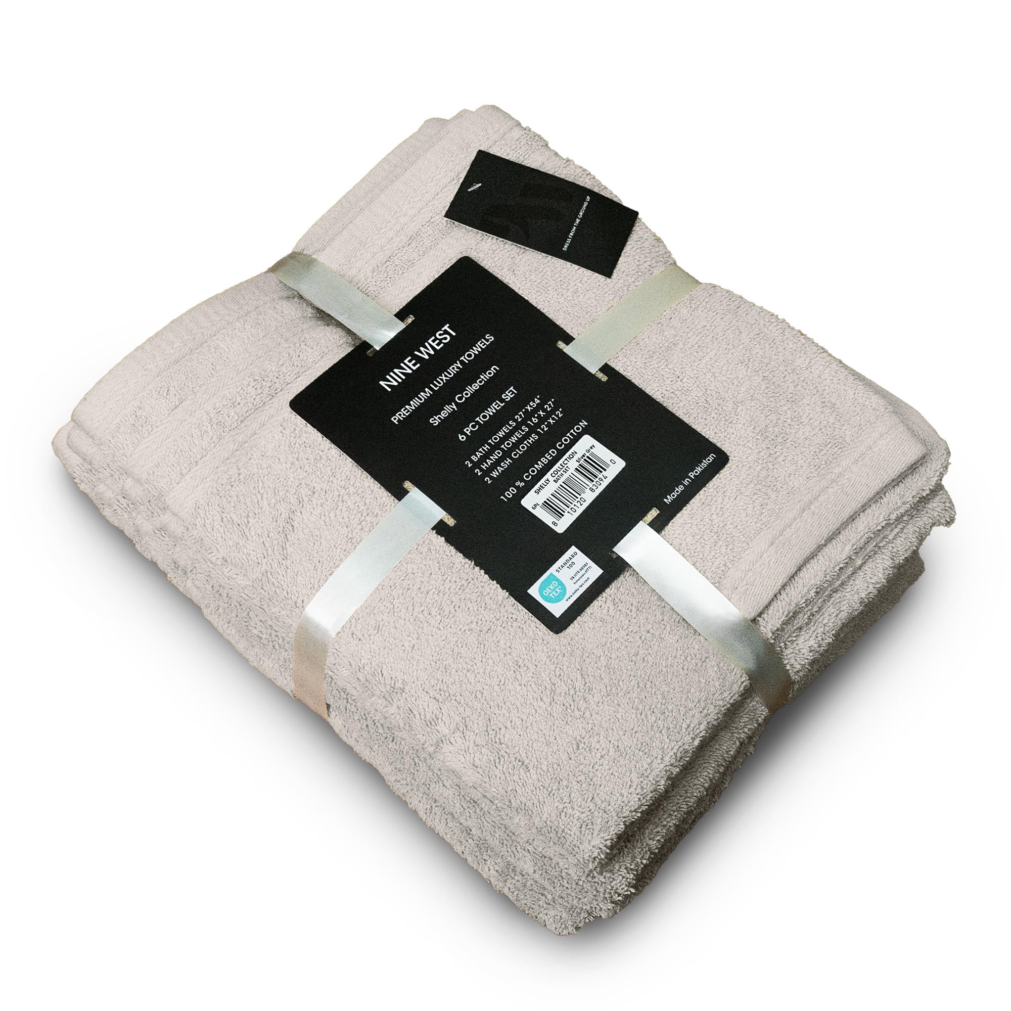 Nine West - Luxury 6-Piece Shelly Towel Set - 100% Cotton Terry Cloth, 2 Bath Towels, 2 Hand Towels & 2 Washcloths, Soft, Quick Dry & High Absorbent