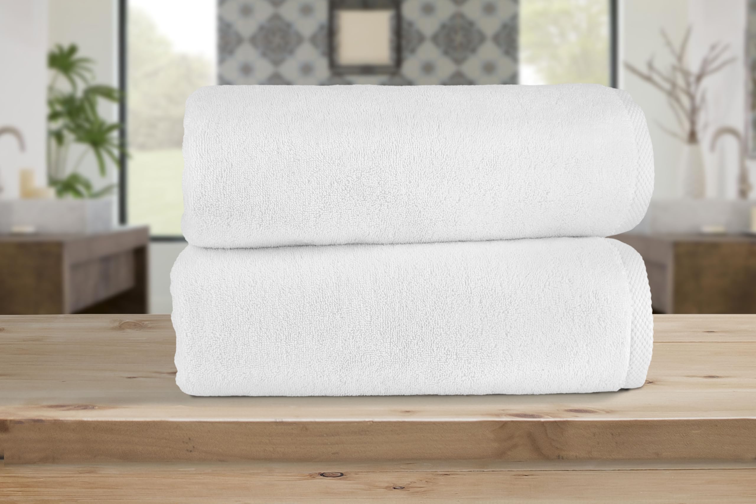 NINE WEST - 100% Cotton 2 Pcs Bath Towels Set - Premium Quality, Machine Washable, Absorbent & Soft - 28"x54" White