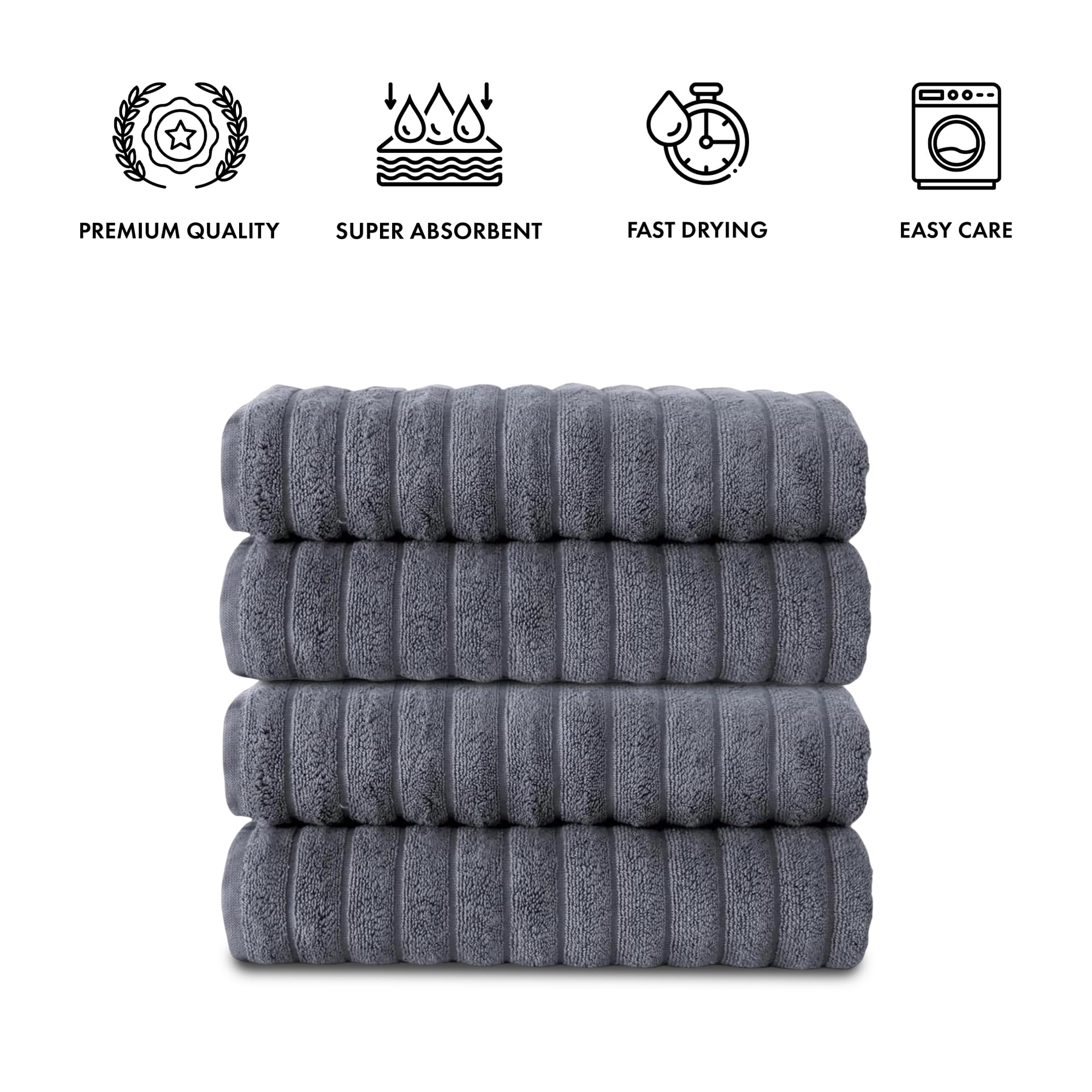 Brampton Premium 4 Piece Turkish Cotton Bath Towels 27"x54" | Ultra-Soft, Absorbent Towels for Spa & Hotel