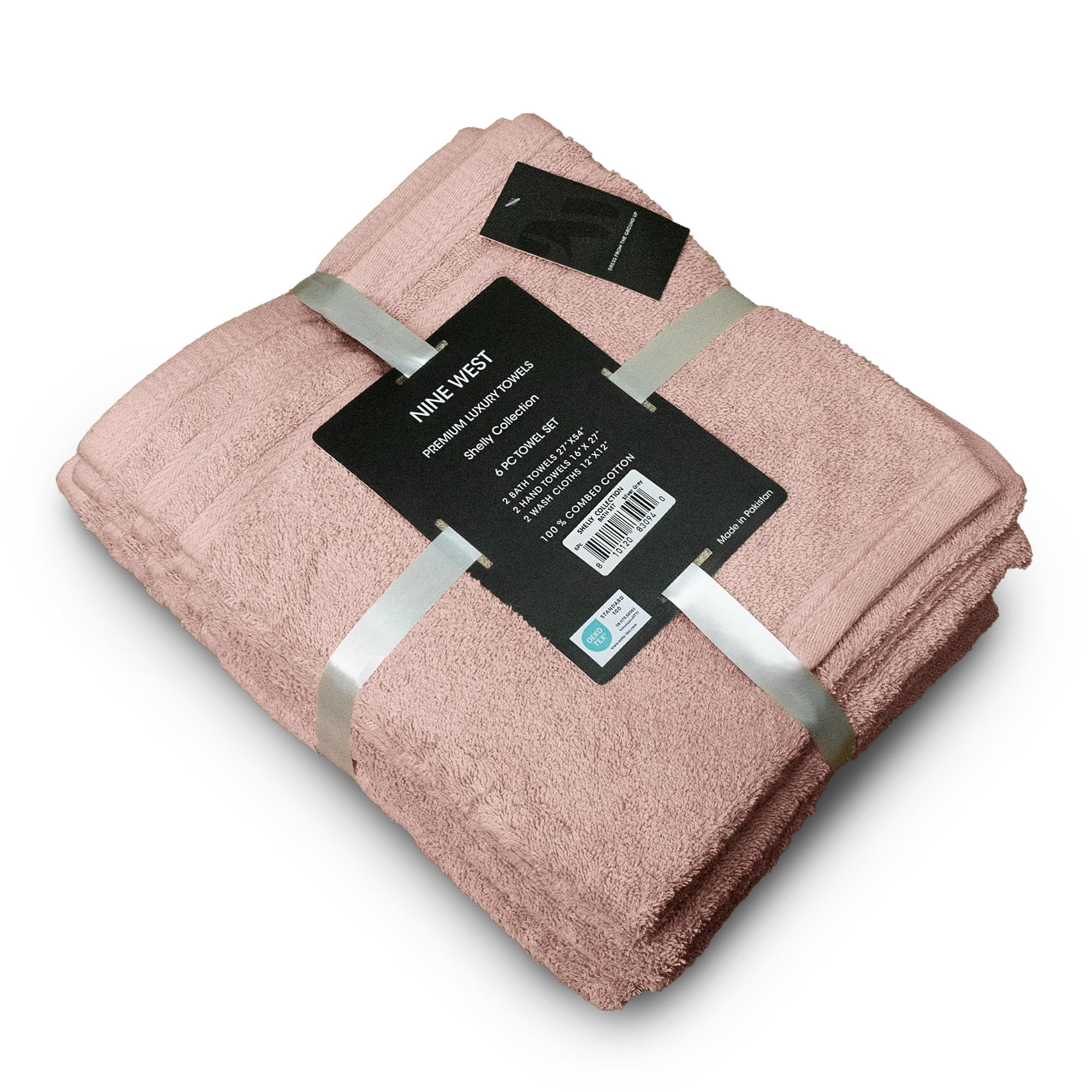 Nine West - Luxury 6-Piece Shelly Towel Set - 100% Cotton Terry Cloth, 2 Bath Towels, 2 Hand Towels & 2 Washcloths, Soft, Quick Dry & High Absorbent