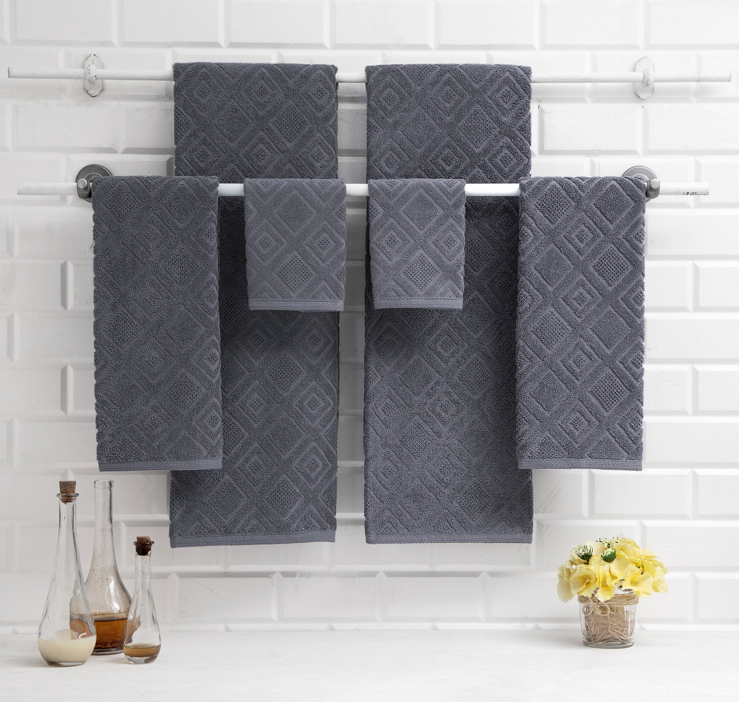 Luxury 6‑Piece Turkish Cotton Towel Set – Grey, Soft & Absorbent