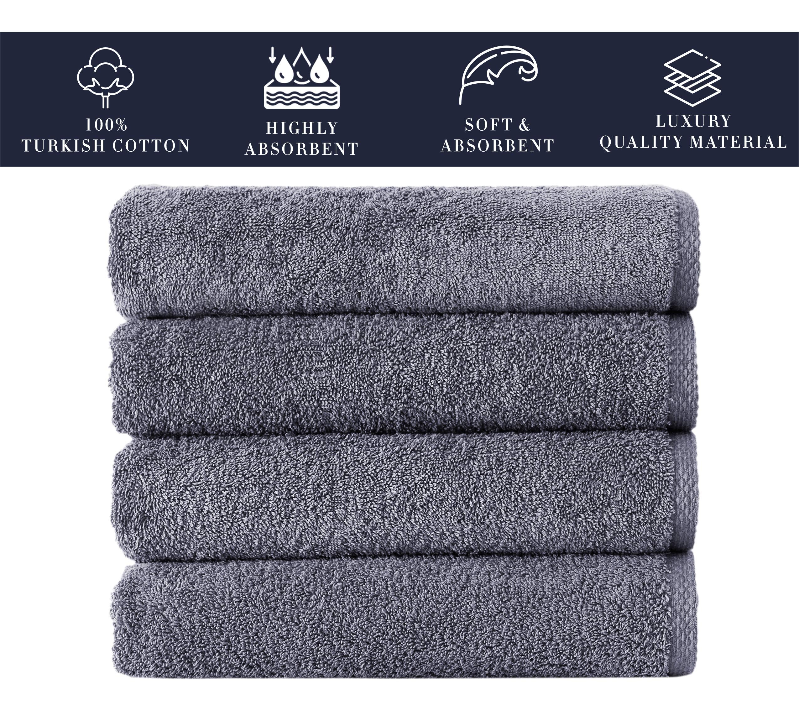 CTT - 4 Piece Bath Towel Set, 100% Turkish Cotton, Quick Dry, Absorbent & Comfy Towels for Spa & Hotel