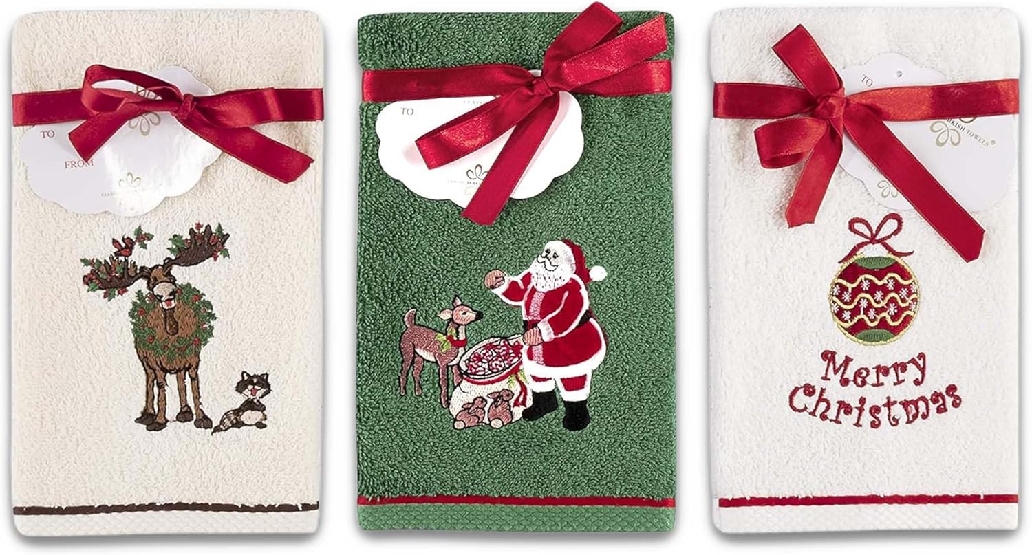 Premium 6-Piece Turkish Cotton Christmas Towel Set - Soft, Absorbent, Holiday Bathroom Decor