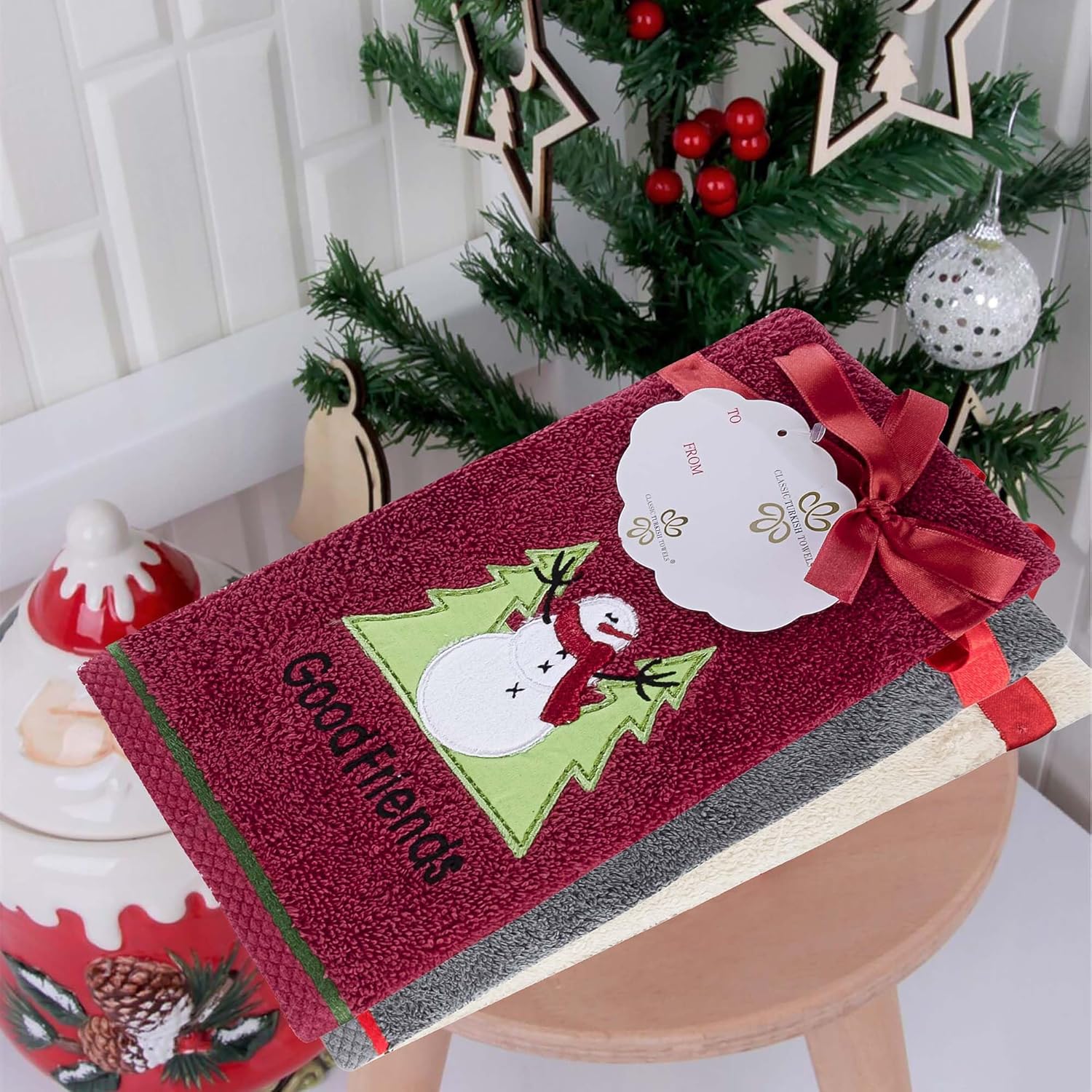 Premium 6-Piece Turkish Cotton Christmas Towel Set - Soft, Absorbent, Holiday Bathroom Decor