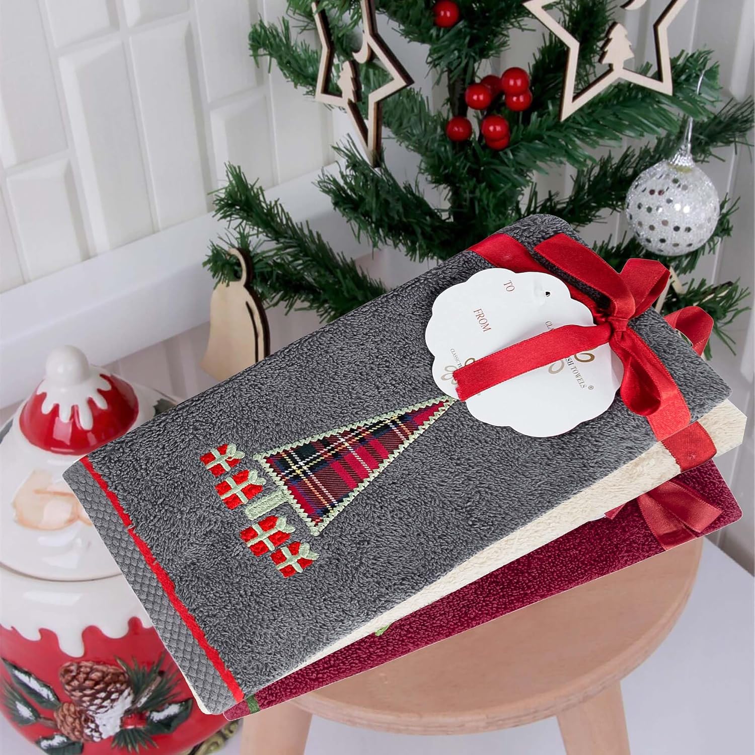 Premium 6-Piece Turkish Cotton Christmas Towel Set - Soft, Absorbent, Holiday Bathroom Decor