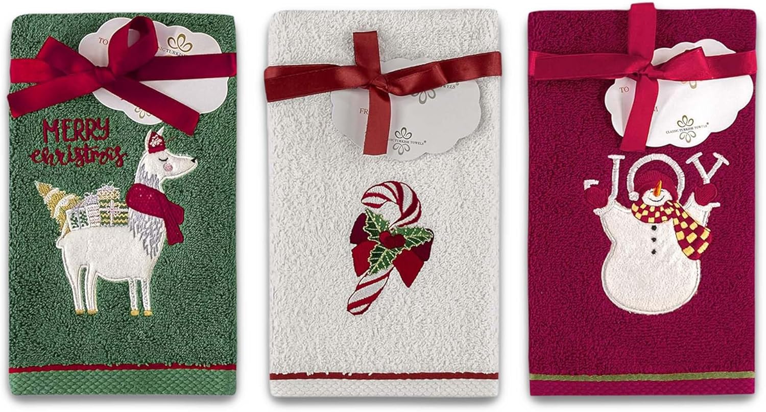 Premium 6-Piece Turkish Cotton Christmas Towel Set - Soft, Absorbent, Holiday Bathroom Decor