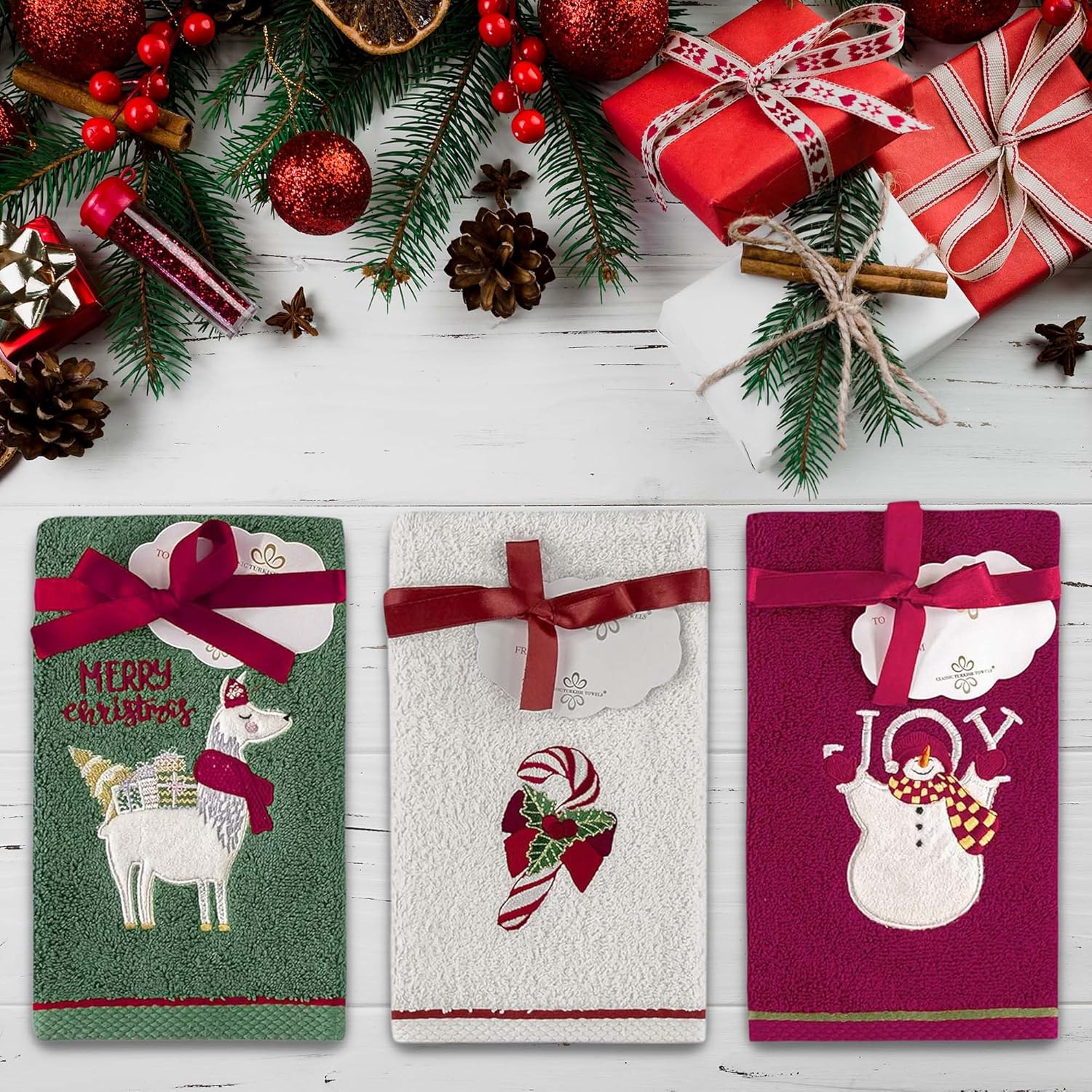 Premium 6-Piece Turkish Cotton Christmas Towel Set - Soft, Absorbent, Holiday Bathroom Decor