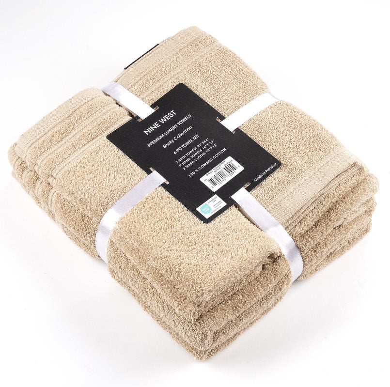 Nine West - Luxury 6-Piece Shelly Towel Set - 100% Cotton Terry Cloth, 2 Bath Towels, 2 Hand Towels & 2 Washcloths, Soft, Quick Dry & High Absorbent