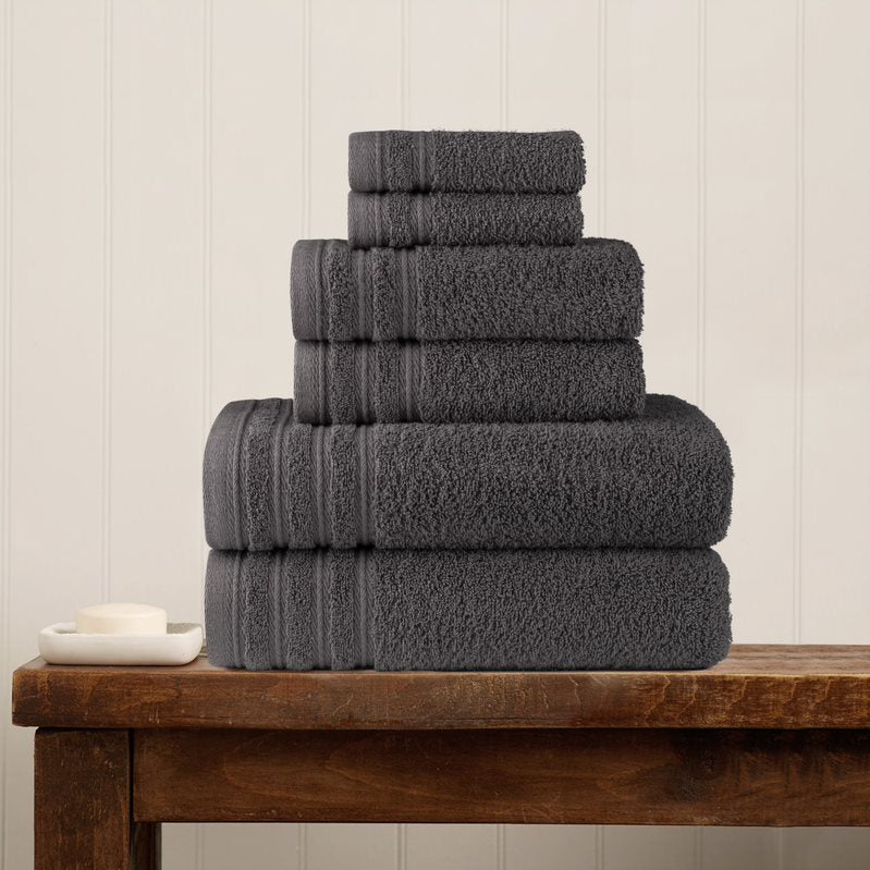 Nine West - Luxury 6-Piece Shelly Towel Set - 100% Cotton Terry Cloth, 2 Bath Towels, 2 Hand Towels & 2 Washcloths, Soft, Quick Dry & High Absorbent