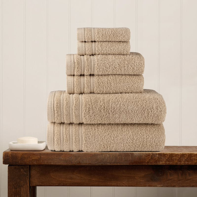 Nine West - Luxury 6-Piece Shelly Towel Set - 100% Cotton Terry Cloth, 2 Bath Towels, 2 Hand Towels & 2 Washcloths, Soft, Quick Dry & High Absorbent