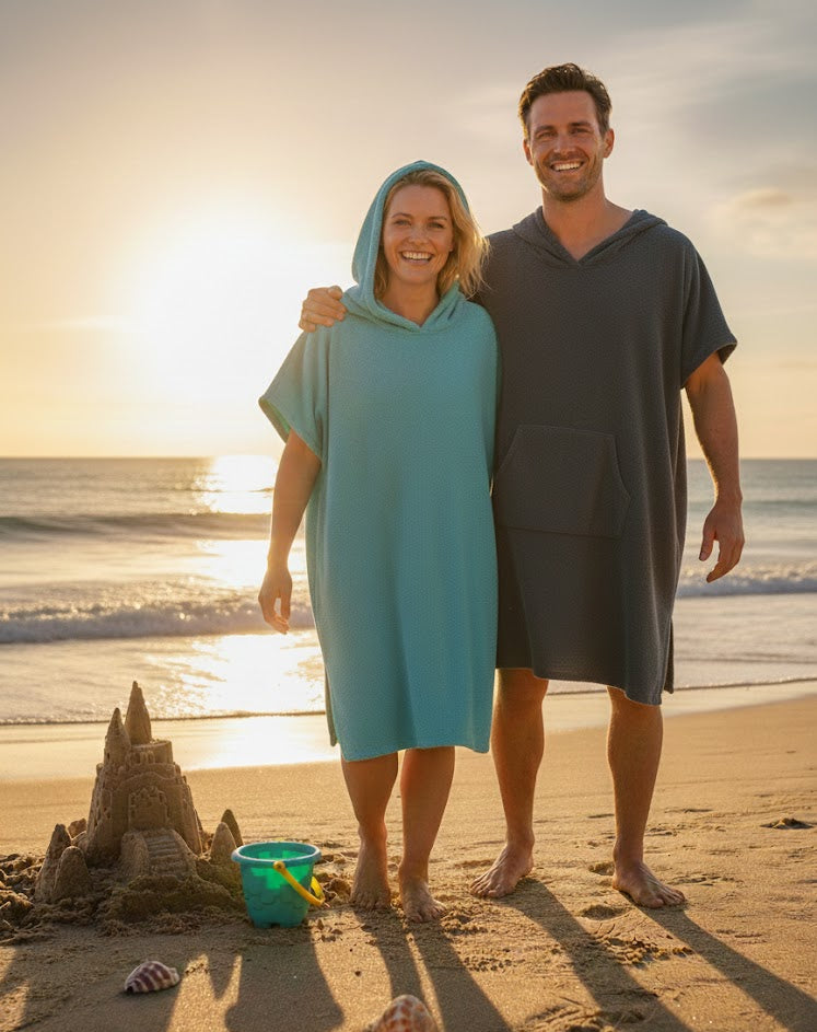 Premium 100% Turkish Cotton Changing Robe | Quick Dry Hooded Surf Poncho Beach Towel