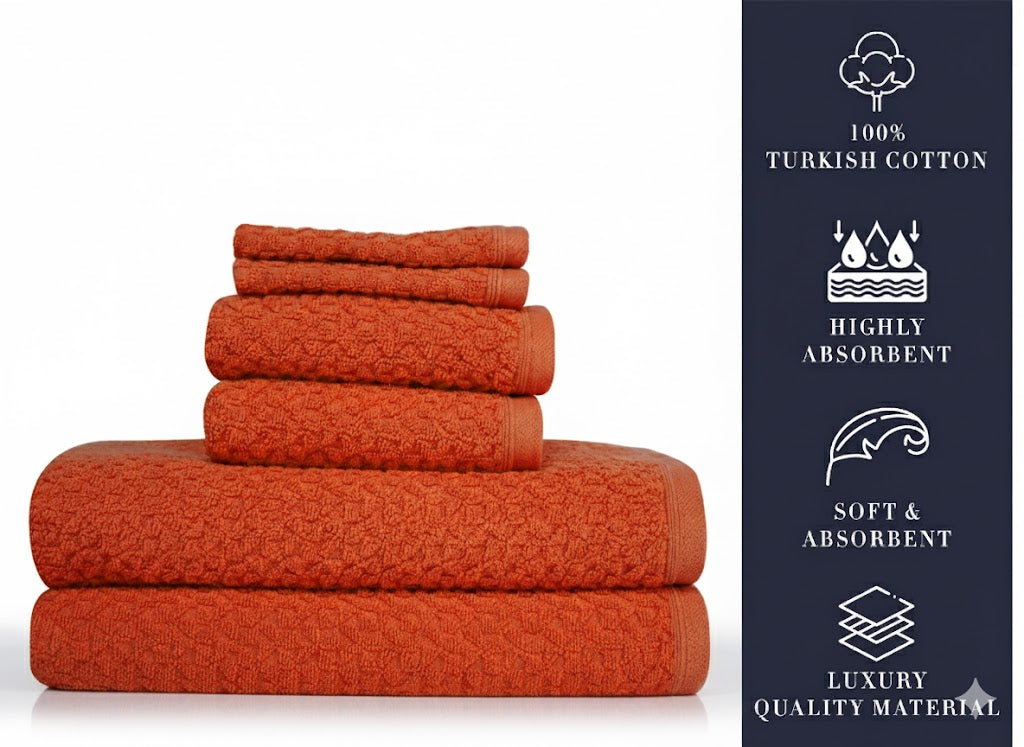 Luxury 6-Piece Jacquard Turkish Cotton Towels – Bath, Hand, Washcloth Towels