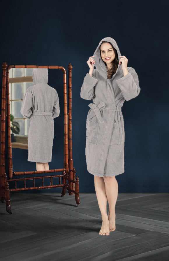 NINE WEST - Hooded Terry Robe - 100% Turkish Cotton - Classic Turkish Towels