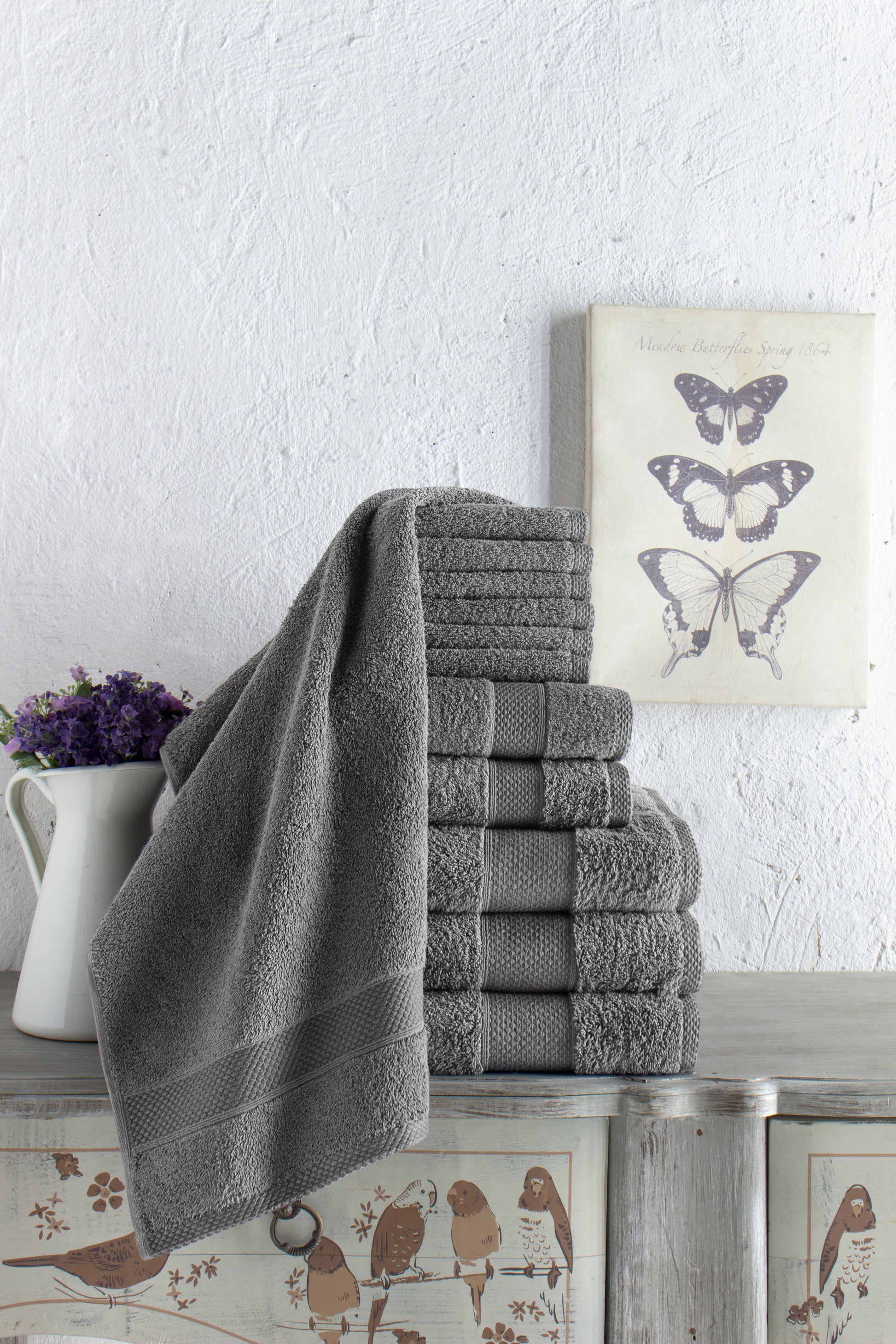 Chloe Turkish Cotton Towel Set of 12 - Silver Ion Washed - For Sensitive  Skins