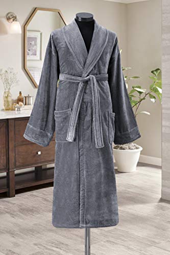 Classic Turkish Towels - Unisex Luxury Plush Velour Premium Cotton Bathrobe - Ultra Soft and Absorbent Long Robe (Grey) Classic Turkish Towels - Unisex Luxury Plush Velour Premium Cotton Bathrobe - Ultra Soft and Absorbent Long Robe (Grey)