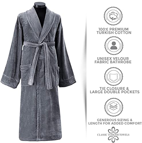 Classic Turkish Towels - Unisex Luxury Plush Velour Premium Cotton Bathrobe - Ultra Soft And Absorbent Long Robe - Classic Turkish Towels