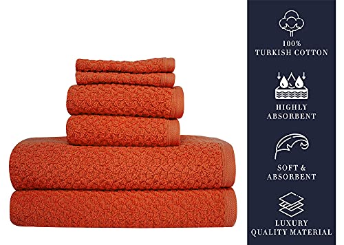 Towels Beyond Luxury 6 Piece Genuine Cotton Bath Towel Set - Jacquard Woven Soft Textured Towels Made with 100% Turkish Cotton - Classic Turkish Towels
