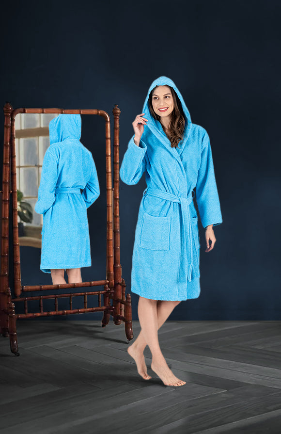 NINE WEST - Hooded Terry Robe - 100% Turkish Cotton - Classic Turkish Towels