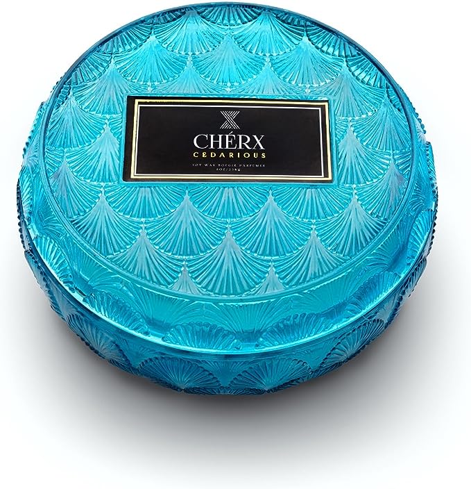 CHERX Scented Soy Wax Candle 8 oz Embossed Glass Decorative Bowl Single Wick 60 Hours Burn Time - Classic Turkish Towels