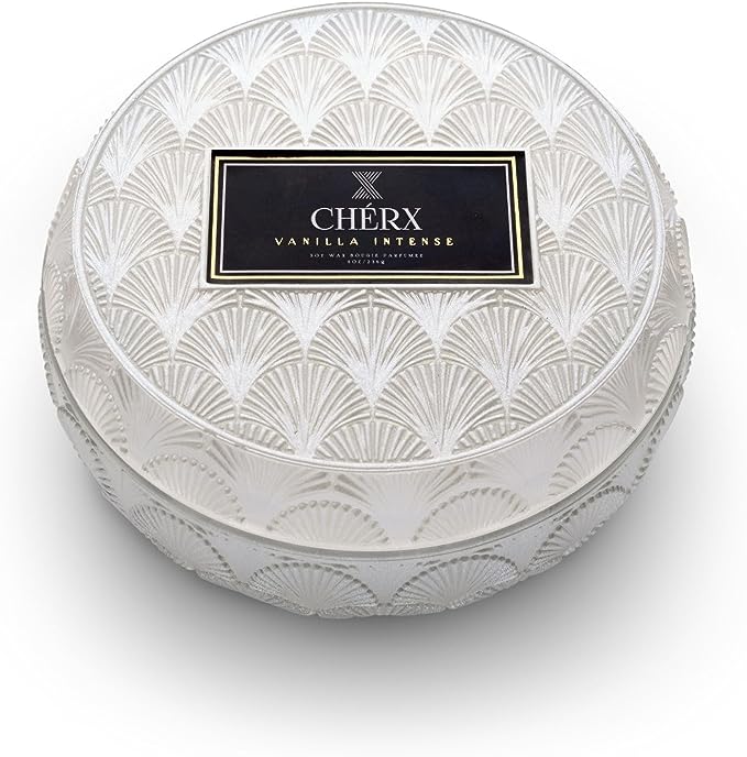 CHERX Scented Soy Wax Candle 8 oz Embossed Glass Decorative Bowl Single Wick 60 Hours Burn Time - Classic Turkish Towels