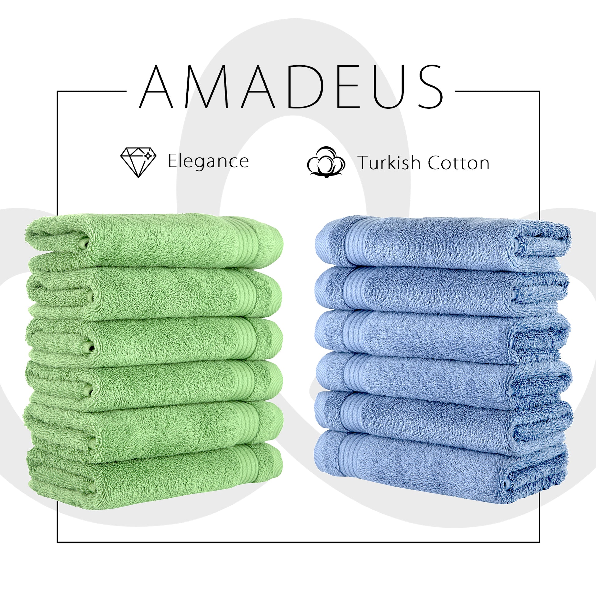 Amadeus Luxury Turkish Cotton Plush Hand Towels - 6 Pieces - Classic Turkish Towels