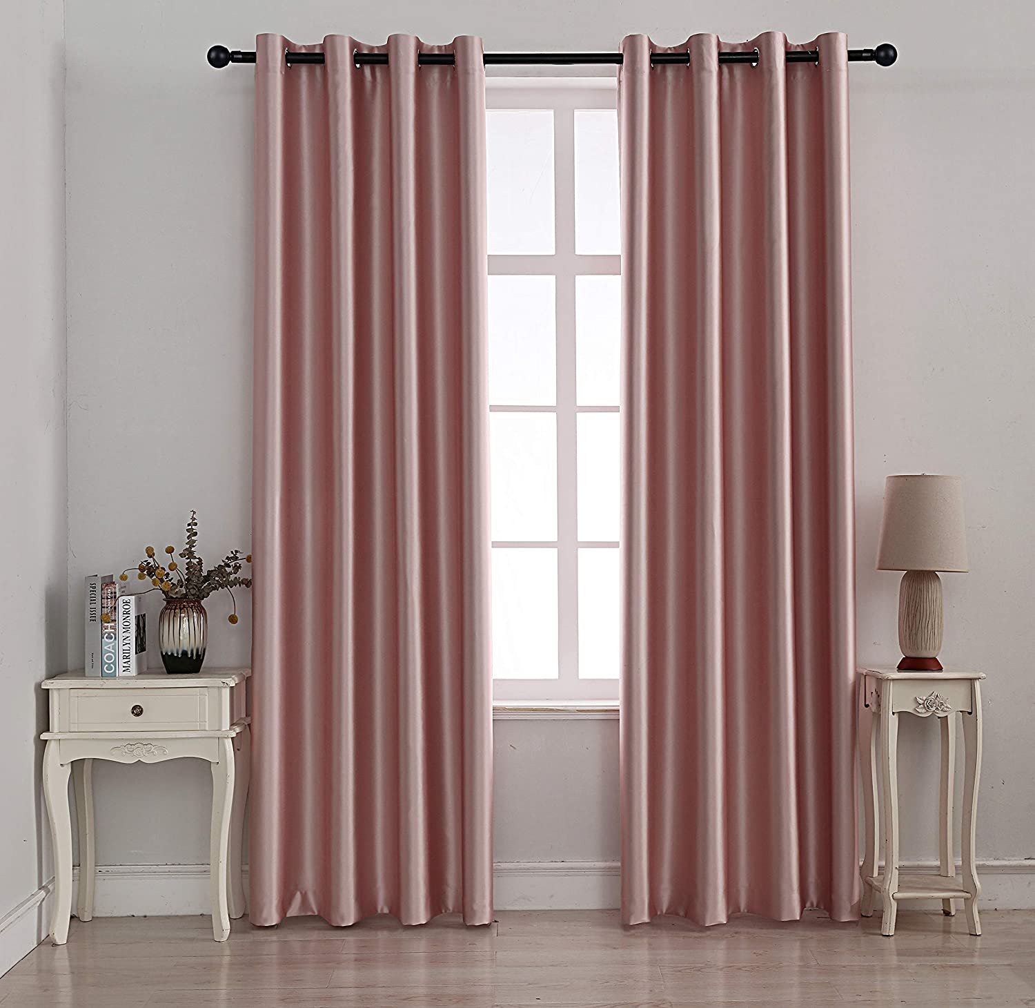 Two Pack Room Darkening Window Curtain Panels, Thermal Energy Saving, Heat & Full Light Blocking Grommet Drapes W/Liner for Bedroom & Nursery (Baby Pink, 2 Panels - 52 in Wide x 84 in Long) - Classic Turkish Towels