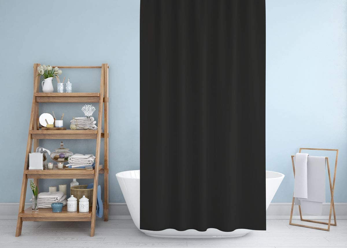 Solid Black Shower Curtain, Heavy Duty Design with 12 Grommets and Hooks, 72 x 72 Inches - Classic Turkish Towels