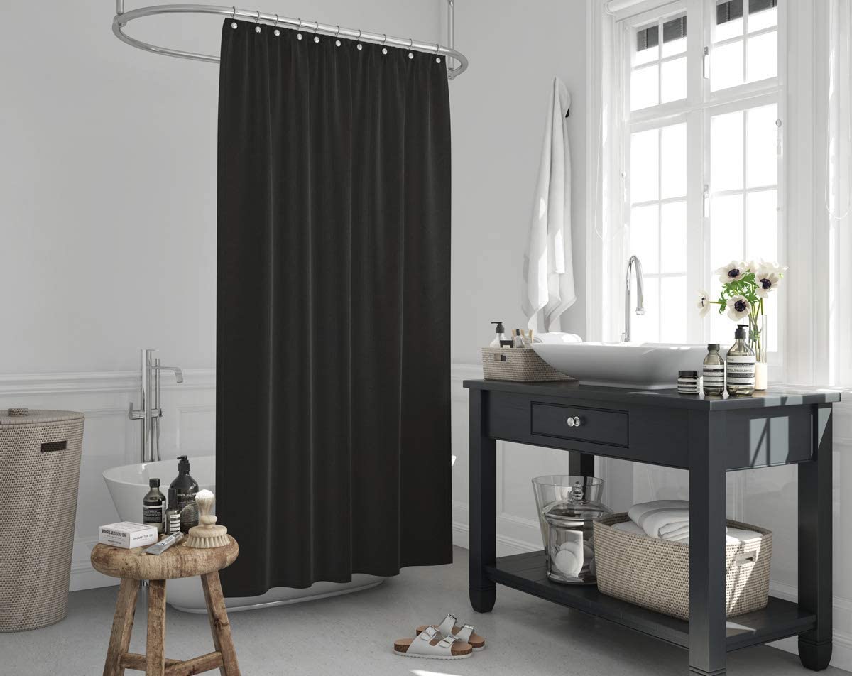 Solid Black Shower Curtain, Heavy Duty Design with 12 Grommets and Hooks, 72 x 72 Inches - Classic Turkish Towels