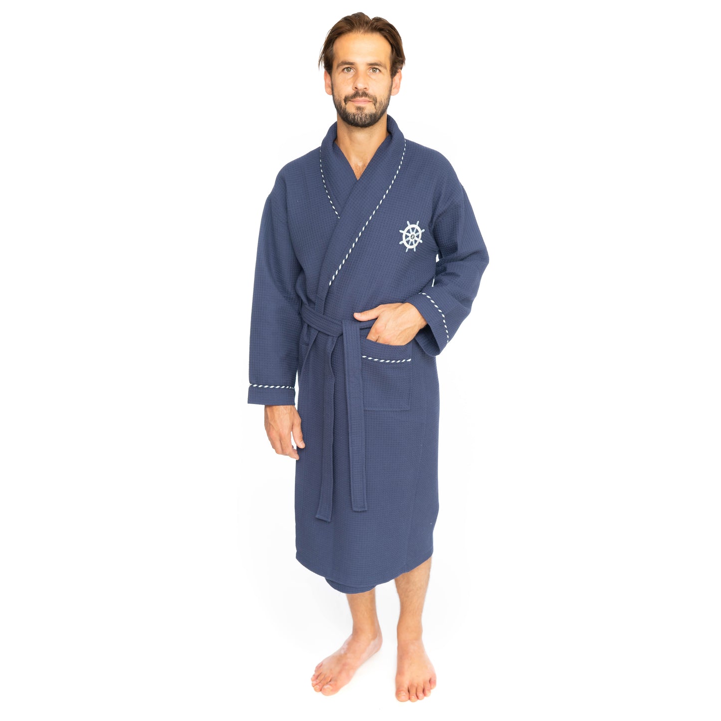 Classic Turkish Cotton Nautical Sailor Bathrobe - Classic Turkish Towels