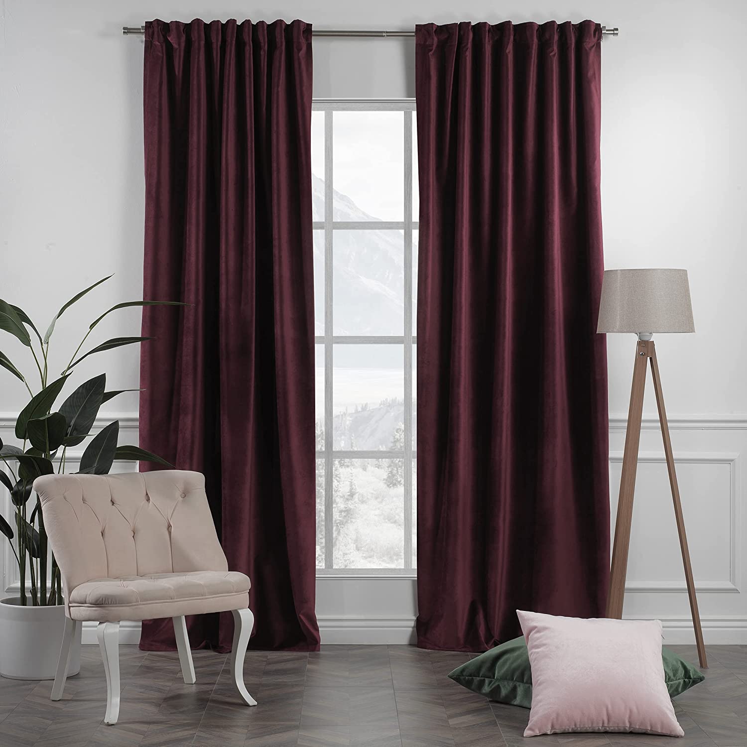 Exclusive Fabrics Burgundy Velvet Blackout Extra deals Wide Curtains - 2 Panels