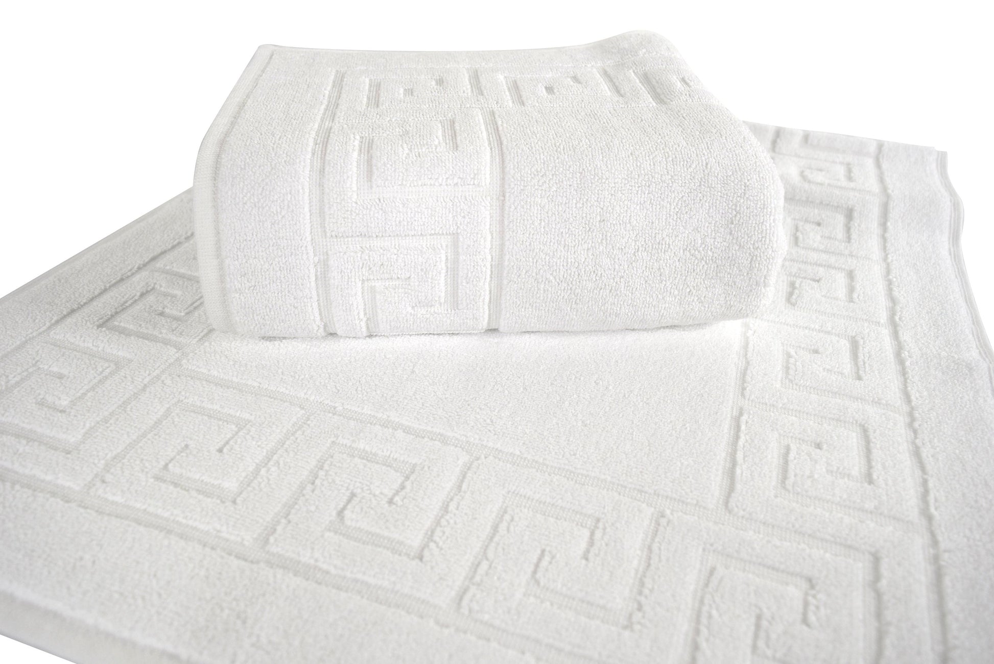 White Classic Luxury Bath Mat Towel Set, Absorbent Cotton Hotel