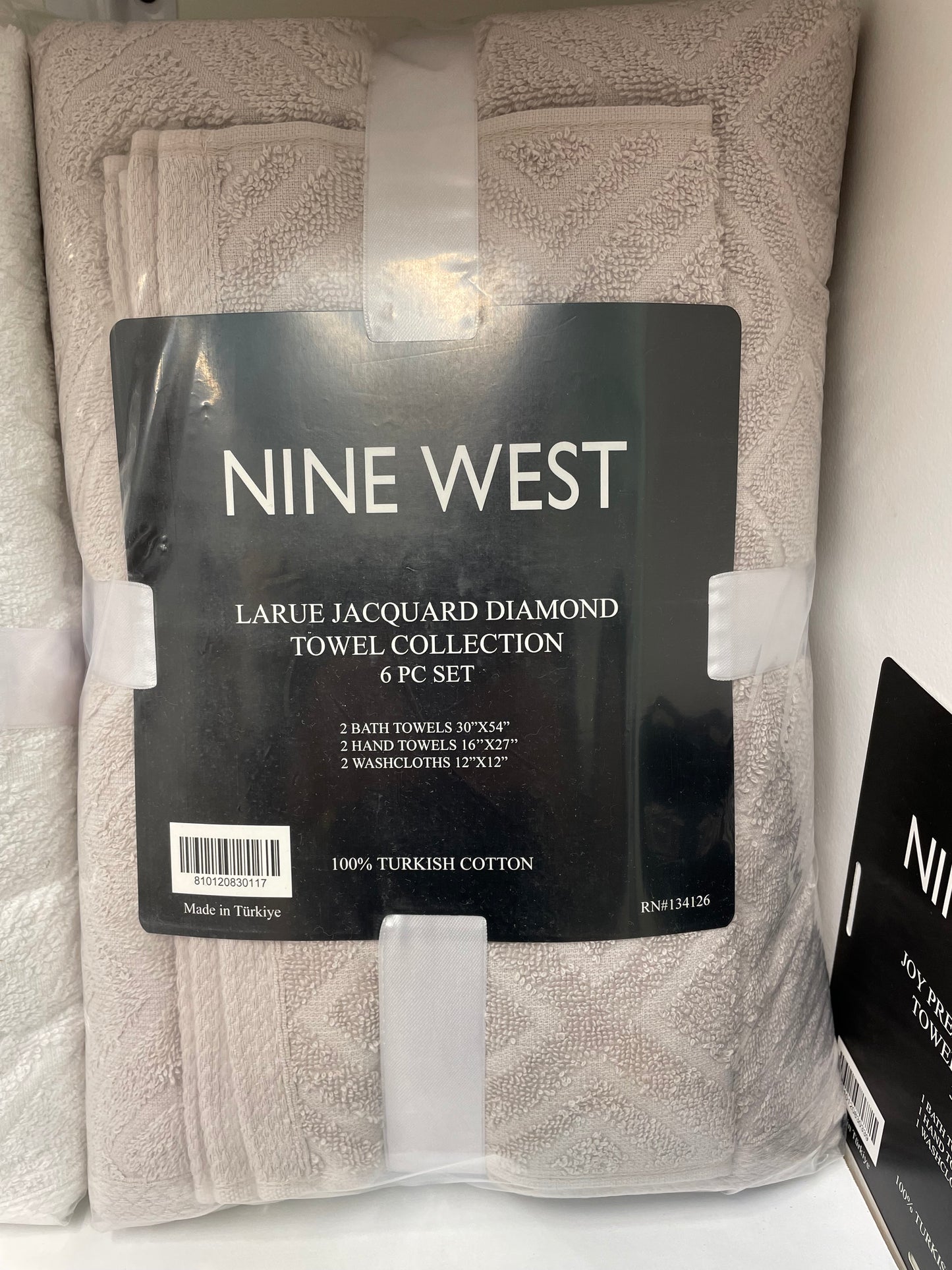 NINE WEST - LaRue Jacquard Diamond Towel Collection Set of 6 - 100% Turkish Cotton - Classic Turkish Towels