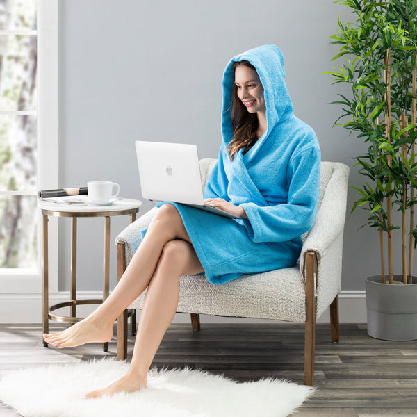 NINE WEST - Hooded Terry Robe  - 100% Turkish Cotton - Classic Turkish Towels