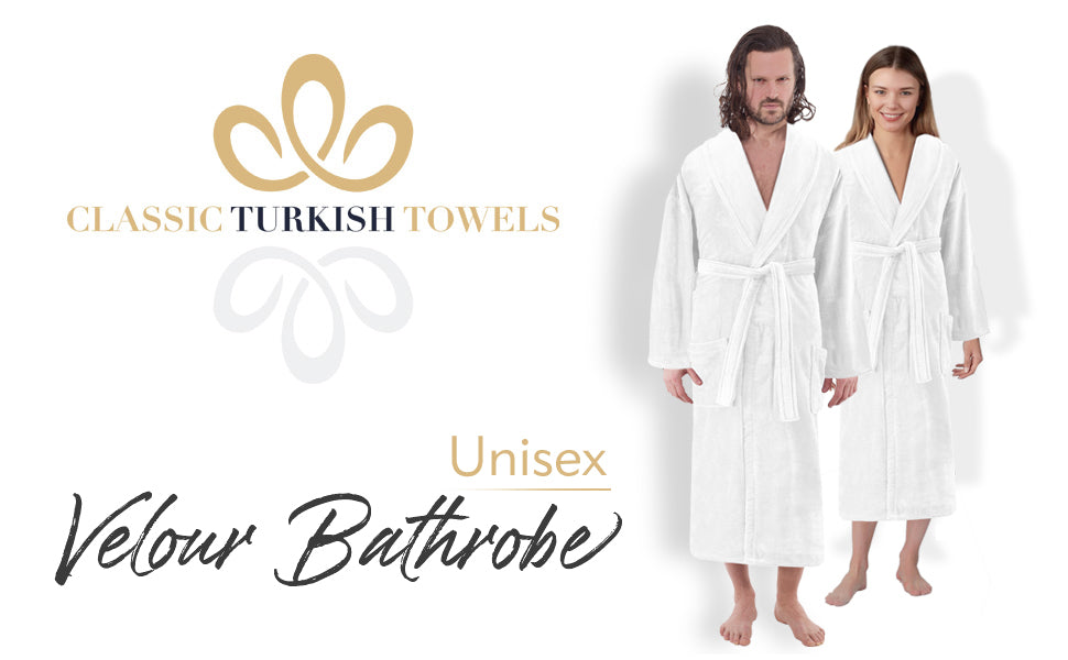 Classic Turkish Towels - Unisex Luxury Plush Velour Premium Cotton Bathrobe - Ultra Soft And Absorbent Long Robe (Single Pack) - Classic Turkish Towels