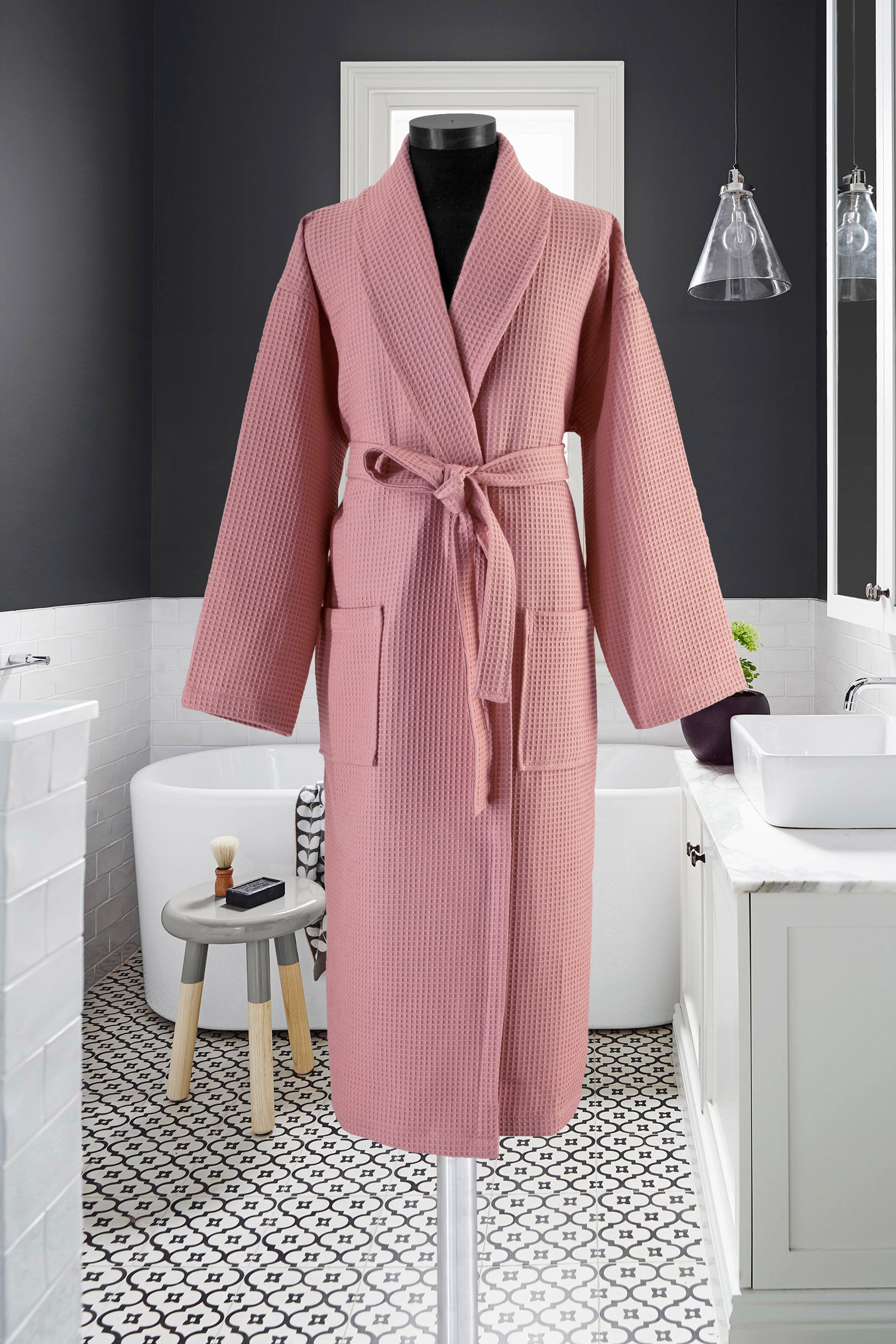 turkish cotton dressing gown Turkish Cotton Terry Cloth Pleated Bathrobe Light Grey / Large/X-Large