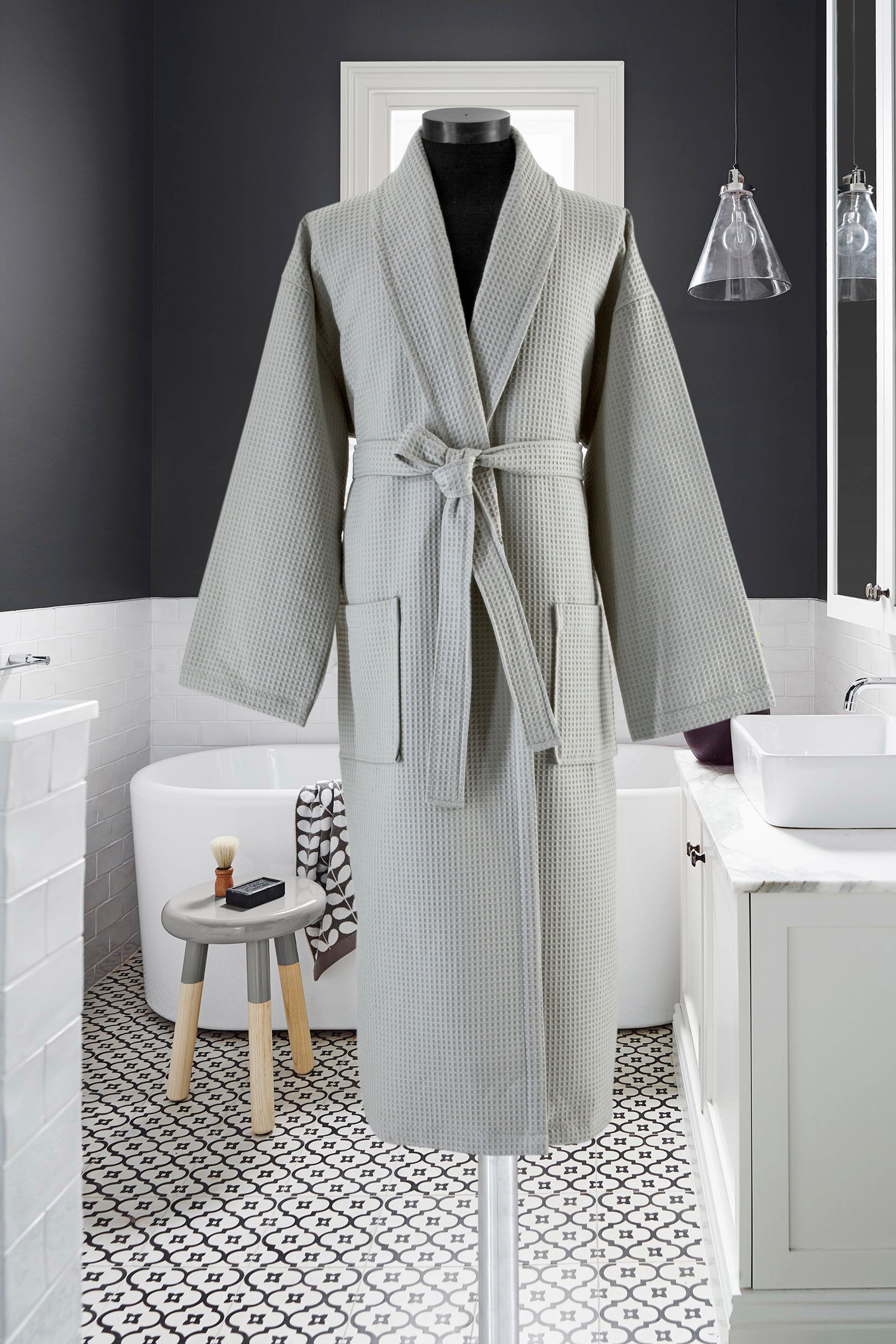 long cotton waffle dressing gown Turkish Cotton Waffle Robe S/M / Sky Waffle