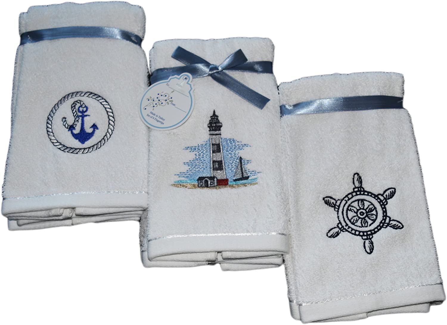 Embroidered Turkish Cotton Fingertip Towels - 6 Pieces - Classic Turkish Towels