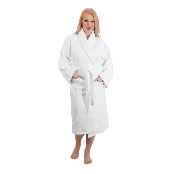 White Terry Cloth Turkish Cotton Bathrobe - Sizes Small to 5XLT - Classic Turkish Towels